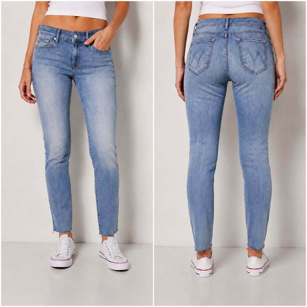 MOTHER The Looker Ankle Fray Jeans 29 Wink Light Wash MidRise Skinny Raw Hem USA